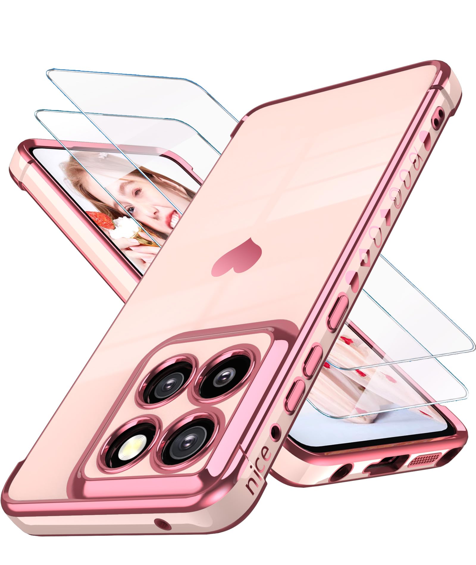 Dretal for Motoro Moto-G-Stylus-5G-2025 Case with 2X Screen Protector, for Girl Women Cute Girly Love-Heart Luxury Gold Soft Cover Camera Protection