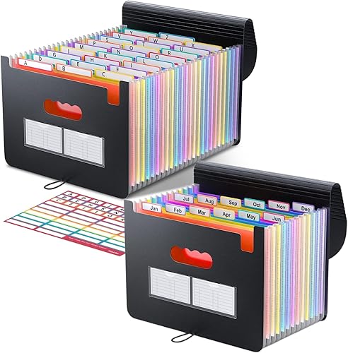 ThinkTex Carpeta de archivos expandible de 12 y 26 bolsillos, organizador mensual de documentos de recibos de facturas, mayor capacidad, tamaño