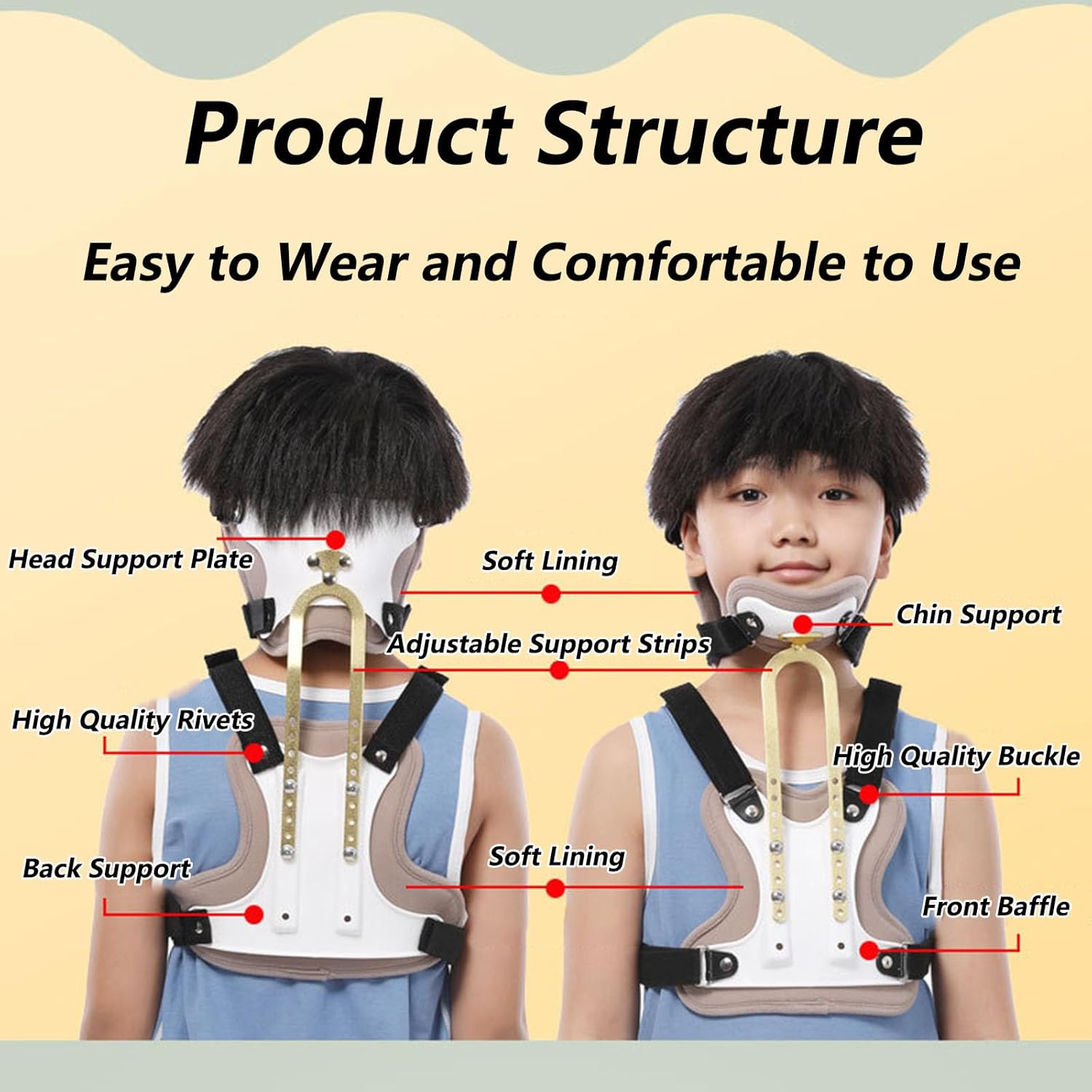 SFKLYU Children Spine Orthosis Neck Brace Collar Head and Neck Chest Orthosis Cervical Thoracic Halo Brace U Lumbar Support, Angle Adjustable Breathable