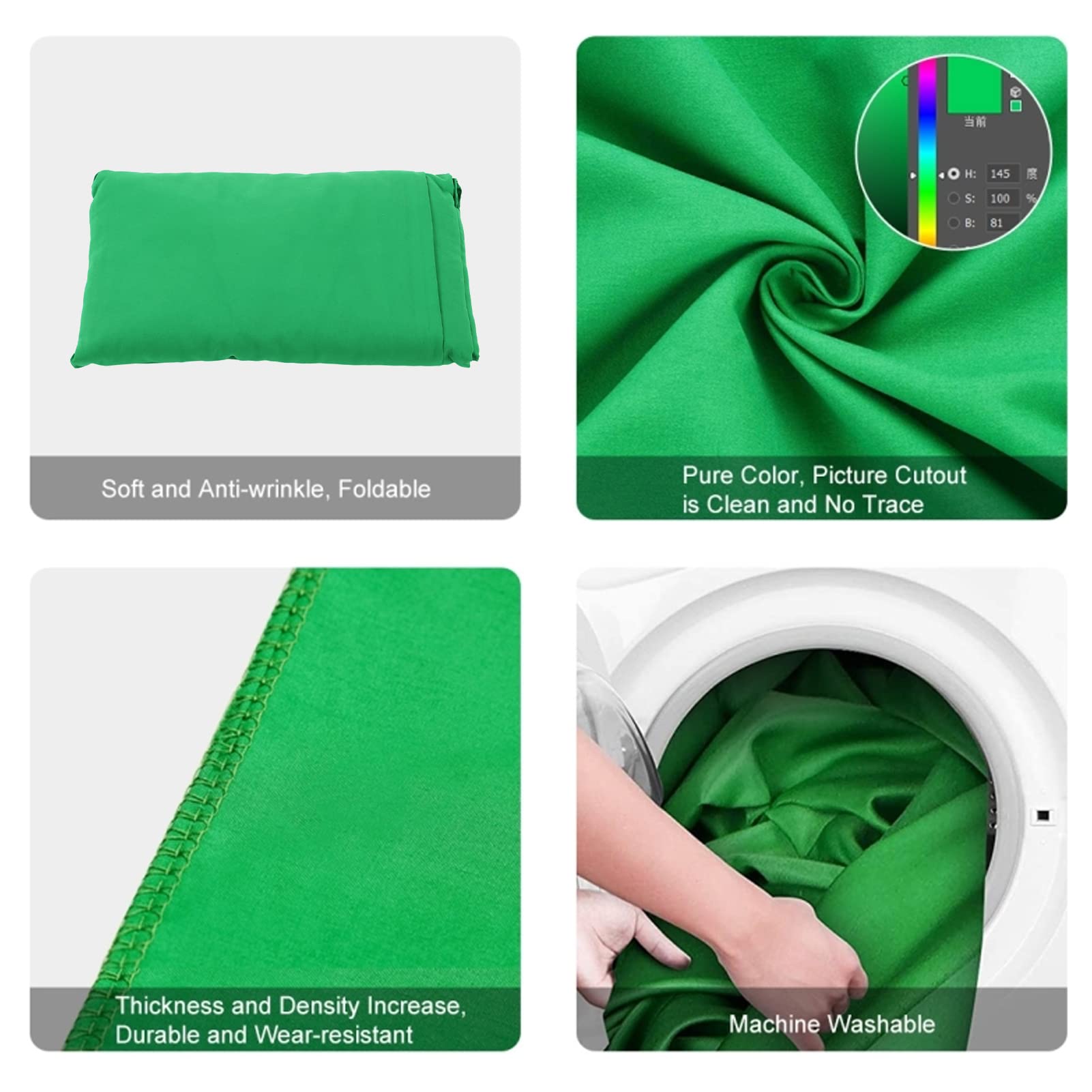 Sfondo Fotografico con Schermo Verde, Tessuto Spesso in Poliestere per Video in Studio, 3x6 M, Durevole e Resistente Alle Pieghe, con Clip