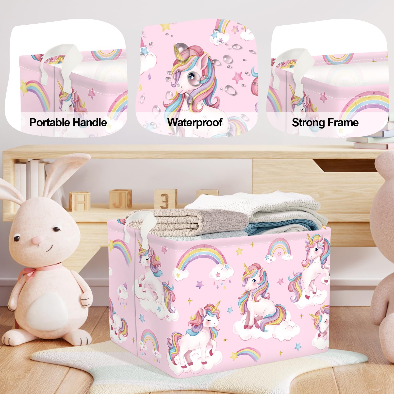 HUUMONSS Adorable Unicorn Storage Basket for Parents Organizing Kids Toys Clothes Large Girls Gift Toy Box Bin Laundry Hamper for Bathroom Shower,Stars,36L - Image 4