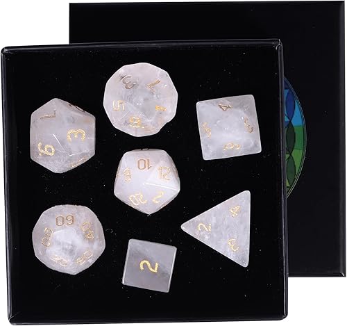 rockcloud Juego de 7 dados poliédricos DND de cristal de cuarzo roca, dados hechos a mano con caja de dados para juegos de mesa RPG MTG, decoración