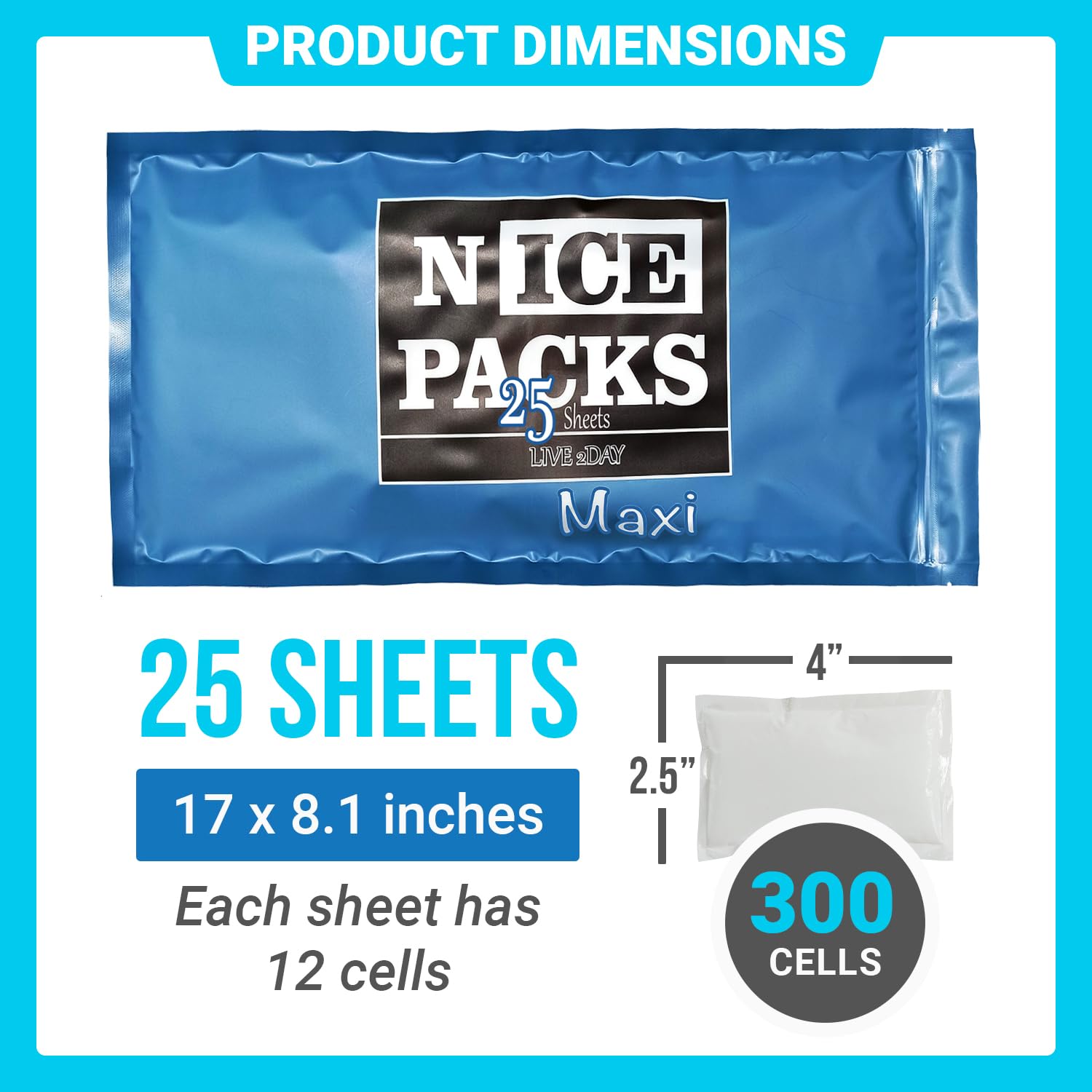 Nice Packs - Hielo seco para enfriadores - Lonchera de hielo - Hielo seco para enviar alimentos congelados - Bolsas de hielo para niños - Bolsas de hielo reutilizables - Larga duración - Flexible