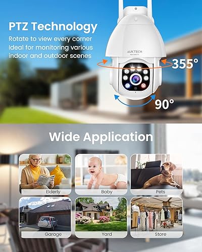 Miniatura 5 de AUKTECH Cámara de seguridad para el hogar al aire libre - Cámara WiFi de vigilancia 1296P exterior con detección de movimiento AI y alarma de