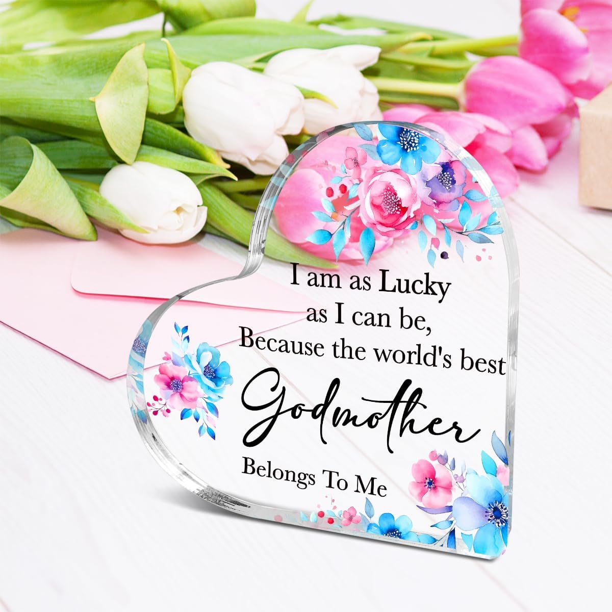 Godmothers Gifts,Thank You Gifts for Godmother Mother's Day Birthday Christmas,Unique Godmom Gift Ideas,World's Best Godmohter Acrylic Heart Plaque - Image 3