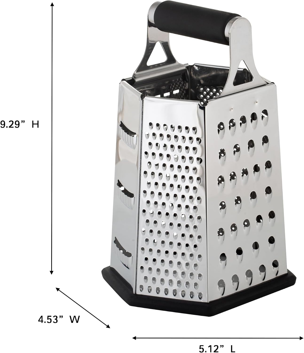 Kitchen Details 6 Sided Box Grater Stainless Steel Cheese Grater Black Color | Premium Grip Handle | Non-Slip Base | 9 Inch Professional Kitchen Grater