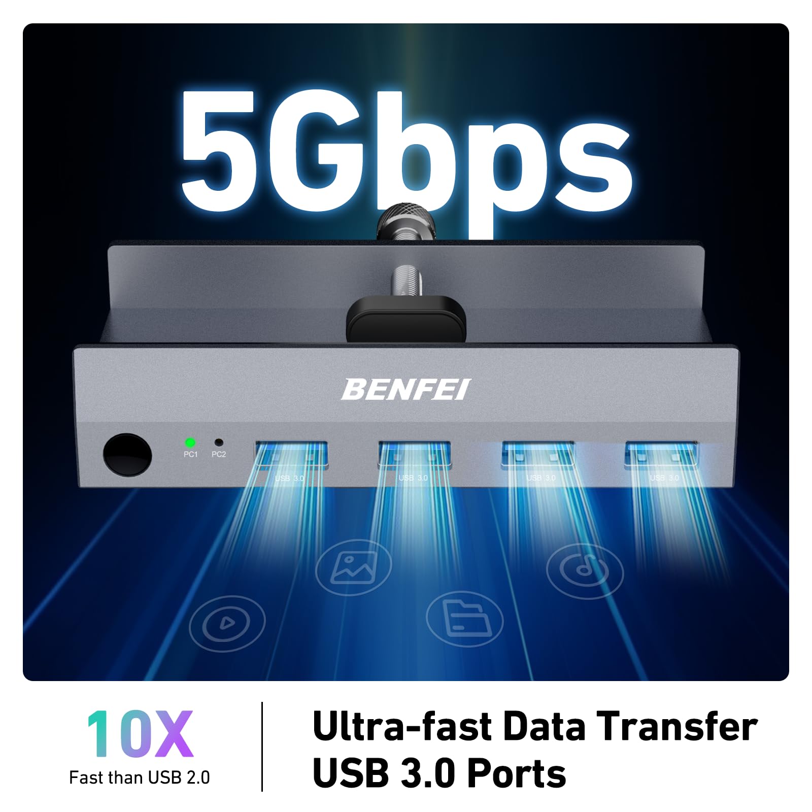 BENFEI Switch KVM HDMI 2.1 8K@60Hz 4K@240Hz/165Hz/144Hz/120Hz 2 Ingressi 1 Uscita con 4 Porte USB A 3.0 5Gbps per Tastiera Mouse HDD Hard Disk Switch KVM USB con Controller Desktop e 2 Cavi USB