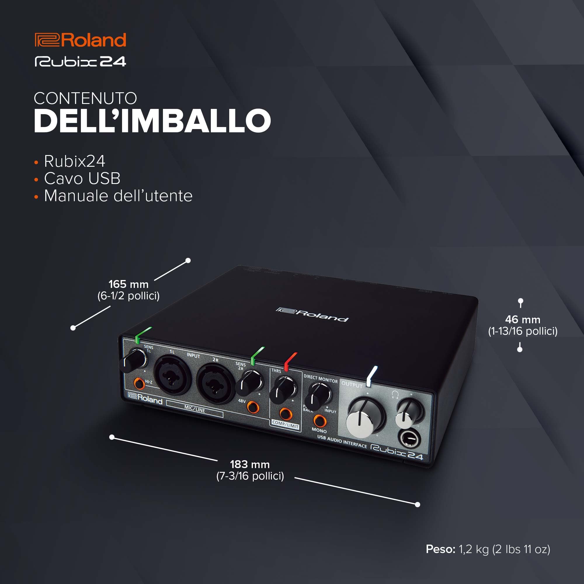 Interfaccia audio USB Roland Rubix24 2-In/4-Out | Audio ad alta risoluzione | Registrate con microfoni, chitarre, tastiere e altro | Costruzione compatta e durevole | Compatibile con Mac, PC & iPad