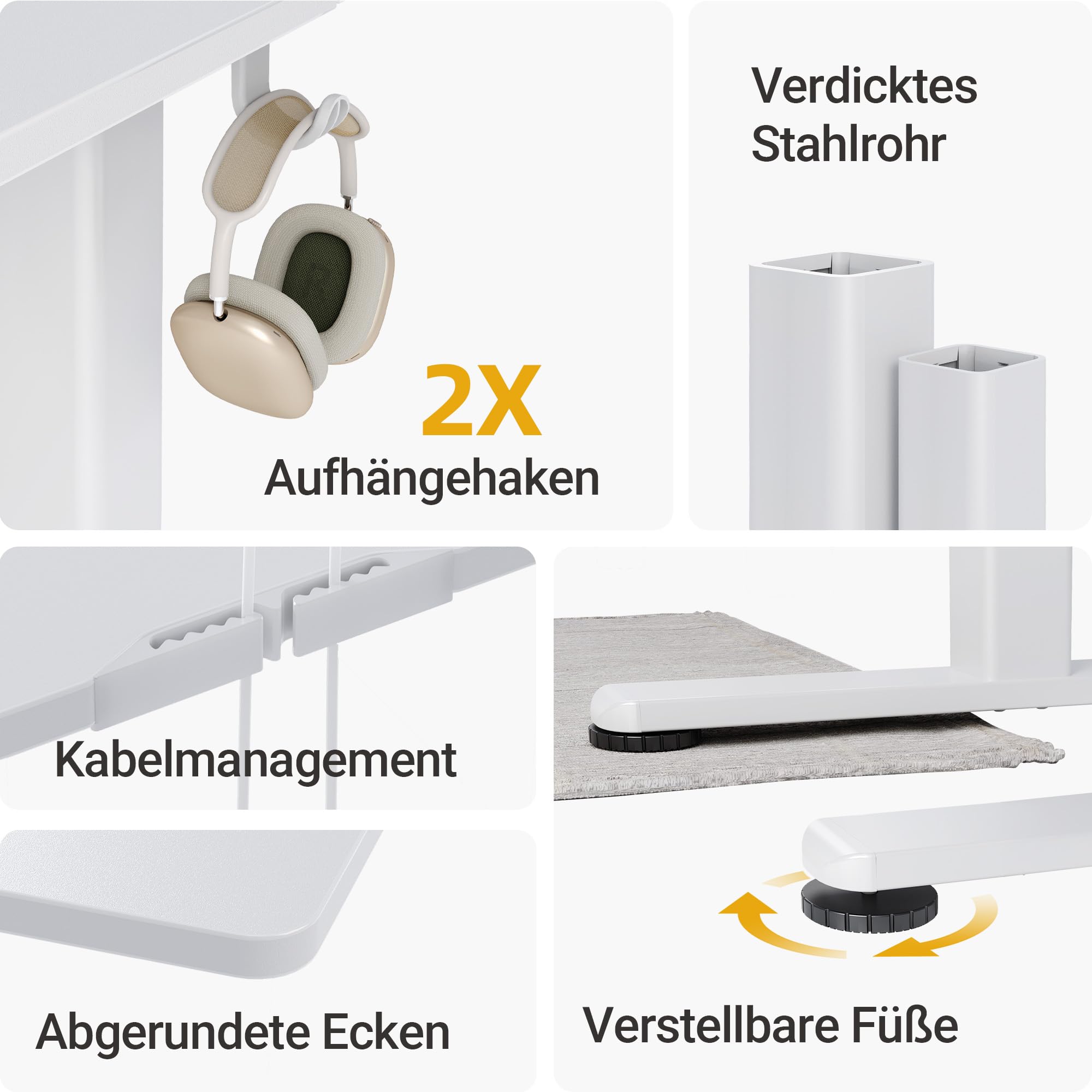 Claiks Schreibtisch Höhenverstellbar Elektrisch, Höhenverstellbarer Schreibtisch 160x80 cm, Standing Height Adjustable Desk, Weiß Gestell/Weiß Oberfläche