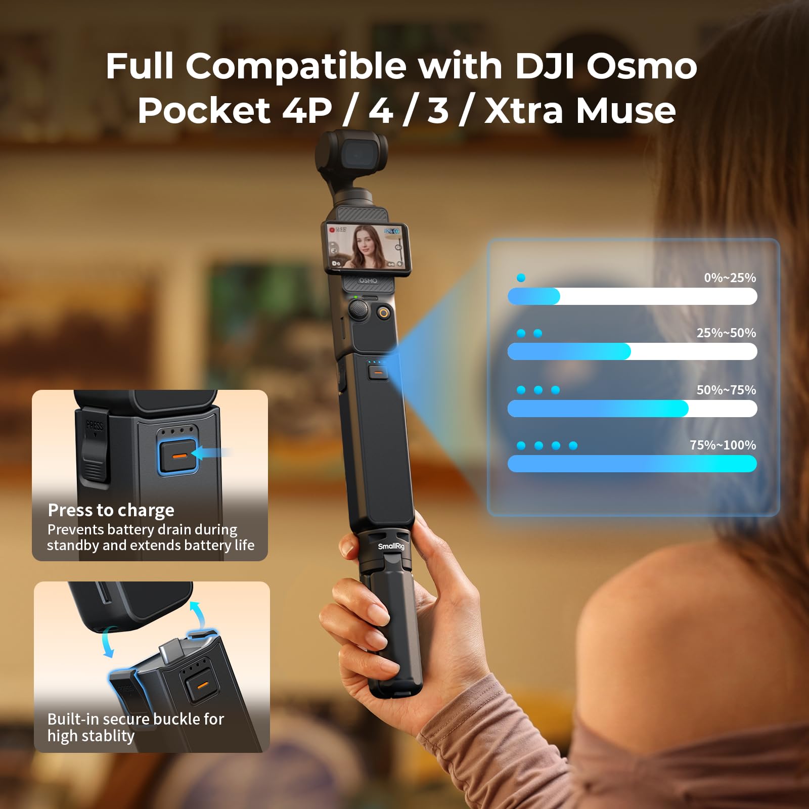 SMALLRIG 5000 mAh Akkugriff für DJI Osmo Pocket 4 Pro / 4/3-5705