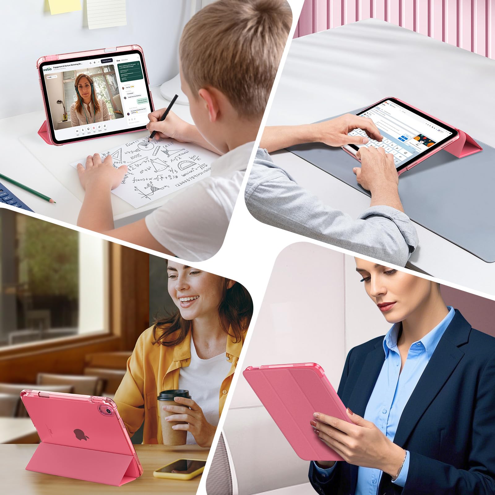 MoKo Custodia per iPad 11 Pollici (A16) 11a Generazione, iPad 10a Gen 10,9" 2022 con Portapenna, Trifold Sottile, Anguria Rosa