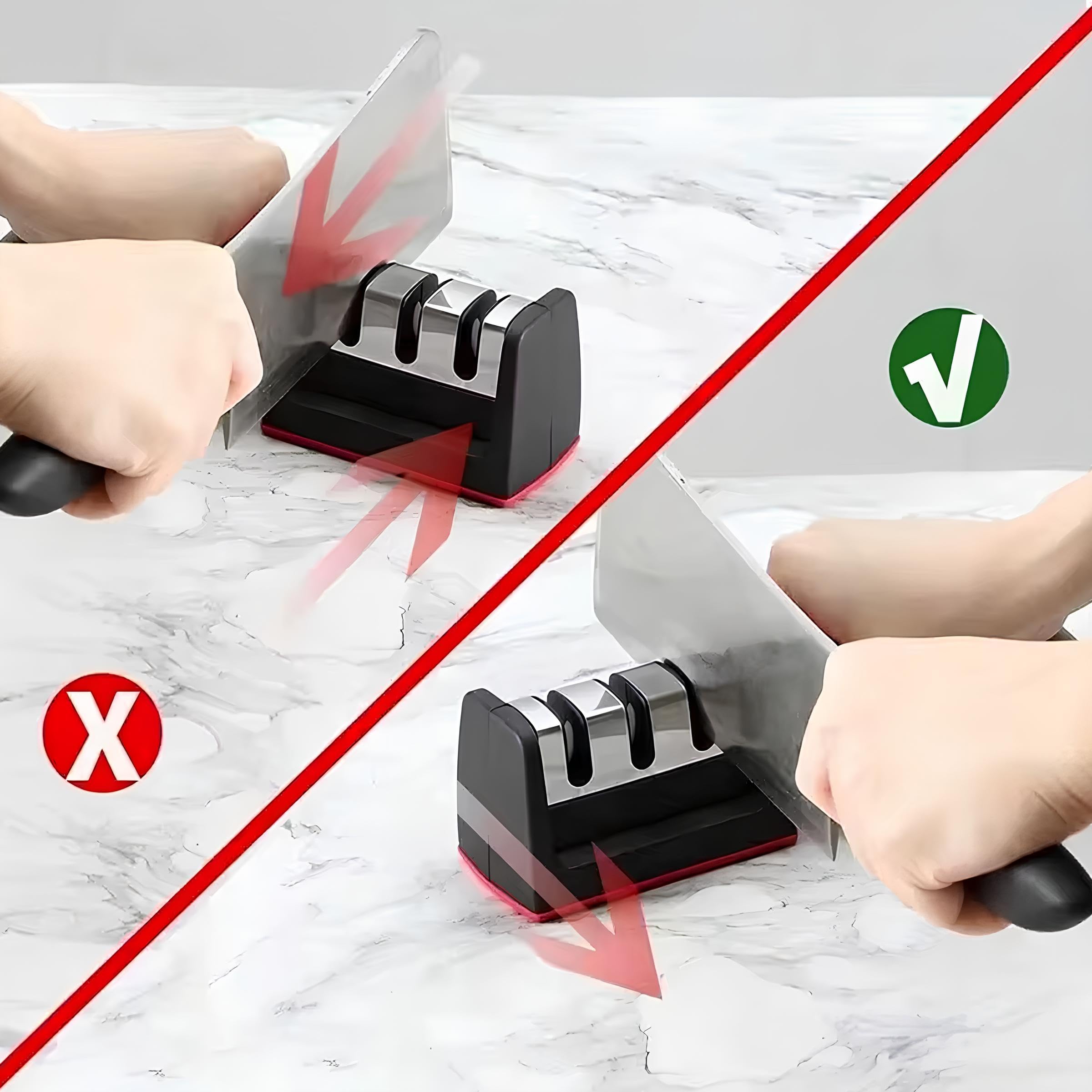Kanji 3 Fonksiyonlu Paslanmaz Çelik Bıçak Bileyici – Elmas, Tungsten ve Seramik Bileme – Şef, Mutfak, Meyve, Çakı ve Av Bıçakları İçin Ergonomik Bileme Aleti