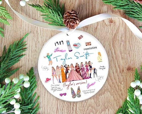 Miniatura 6 de Pop Singer Taylor - Adornos de Navidad 2023, Swifters Merch, decoración de árbol de Navidad, regalos de gira de época para fanáticos de Taylor con