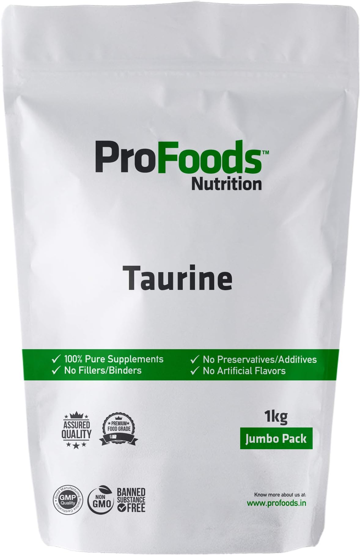 ProFoods Taurine Powder - 1KG | Pure, Unflavored Amino Acid Supplement for Enhanced Performance and Recovery | Non-GMO | No Preservatives, No Additives. No Fillers, No Binders