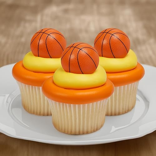 Miniatura 3 de DECOPAC Anillos de baloncesto 3D, decoraciones de cupcakes, adornos para pasteles seguros para alimentos, paquete de 24