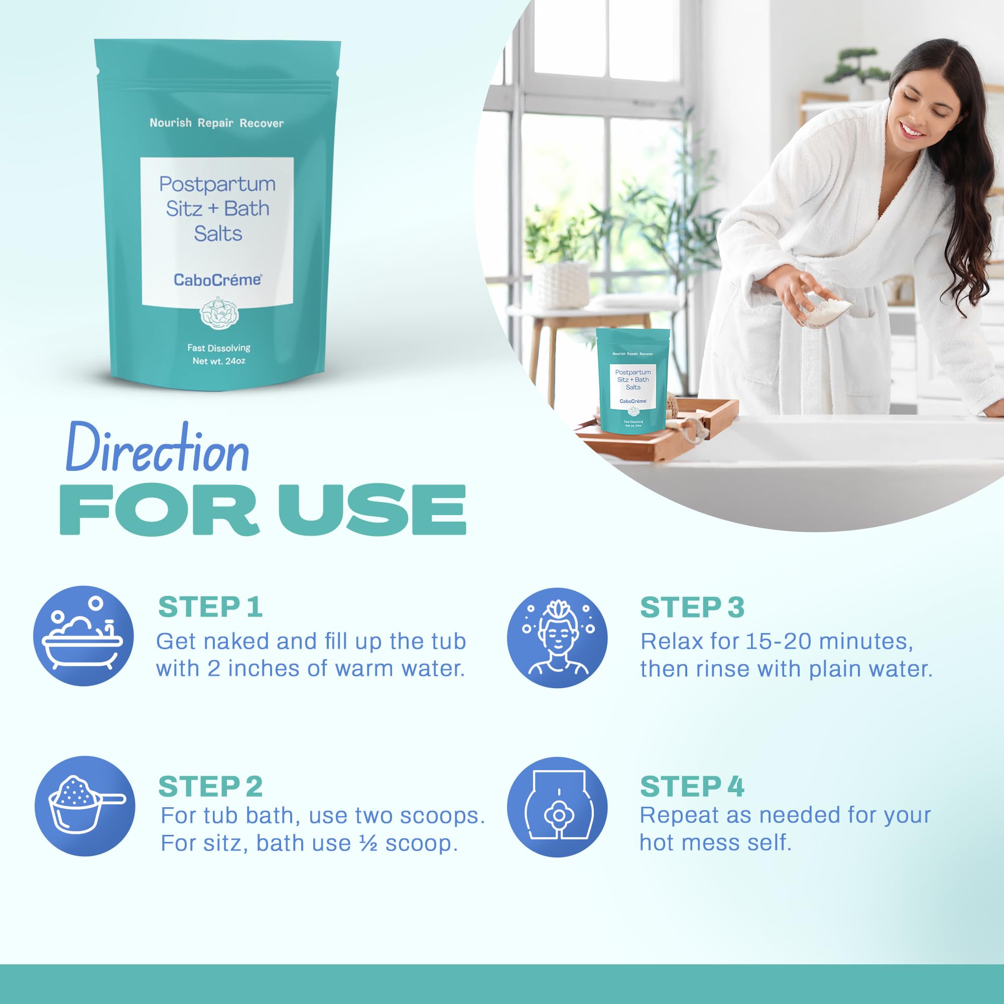 CaboCréme Postpartum Sitz Bath Salts with Dead Sea Salt & Botanicals, 24 oz