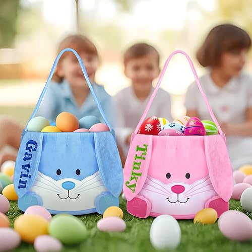 Miniatura 6 de Cesta de Pascua personalizada, cestas de Pascua Touber para niños, cesta de conejo de Pascua con orejas, regalos de Pascua personalizados para niños