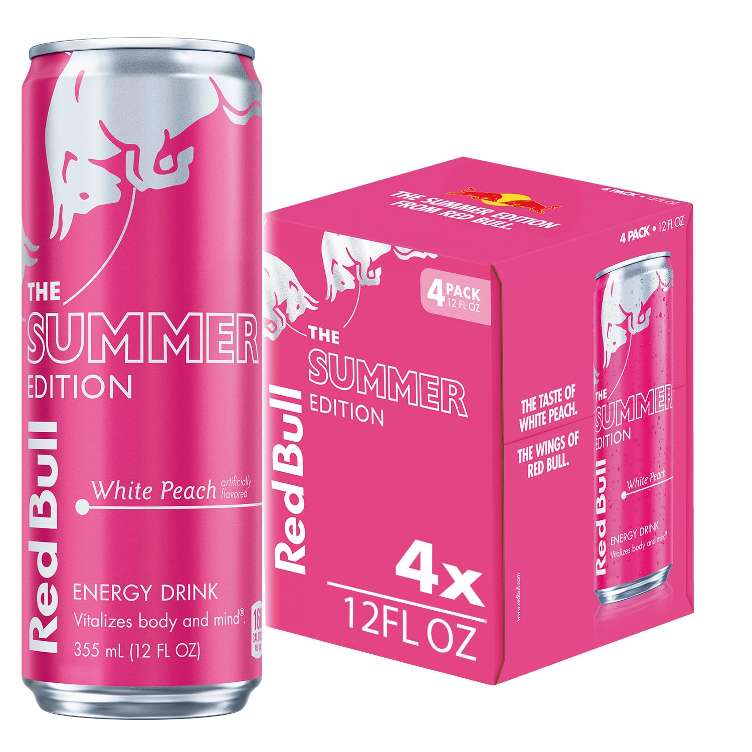 Red Bull White Peach Summer Edition Energy Drink, with 114mg Caffeine plus Taurine & B Vitamins, 12 Fl Oz, 4 Pack
