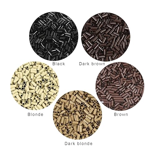 Miniatura 8 de 1000 piezas de tubos de cobre con bloqueo, micro anillos, cuentas para extensiones de cabello humano con punta I, 0.134 x 0.118 x 0.236in (marrón)