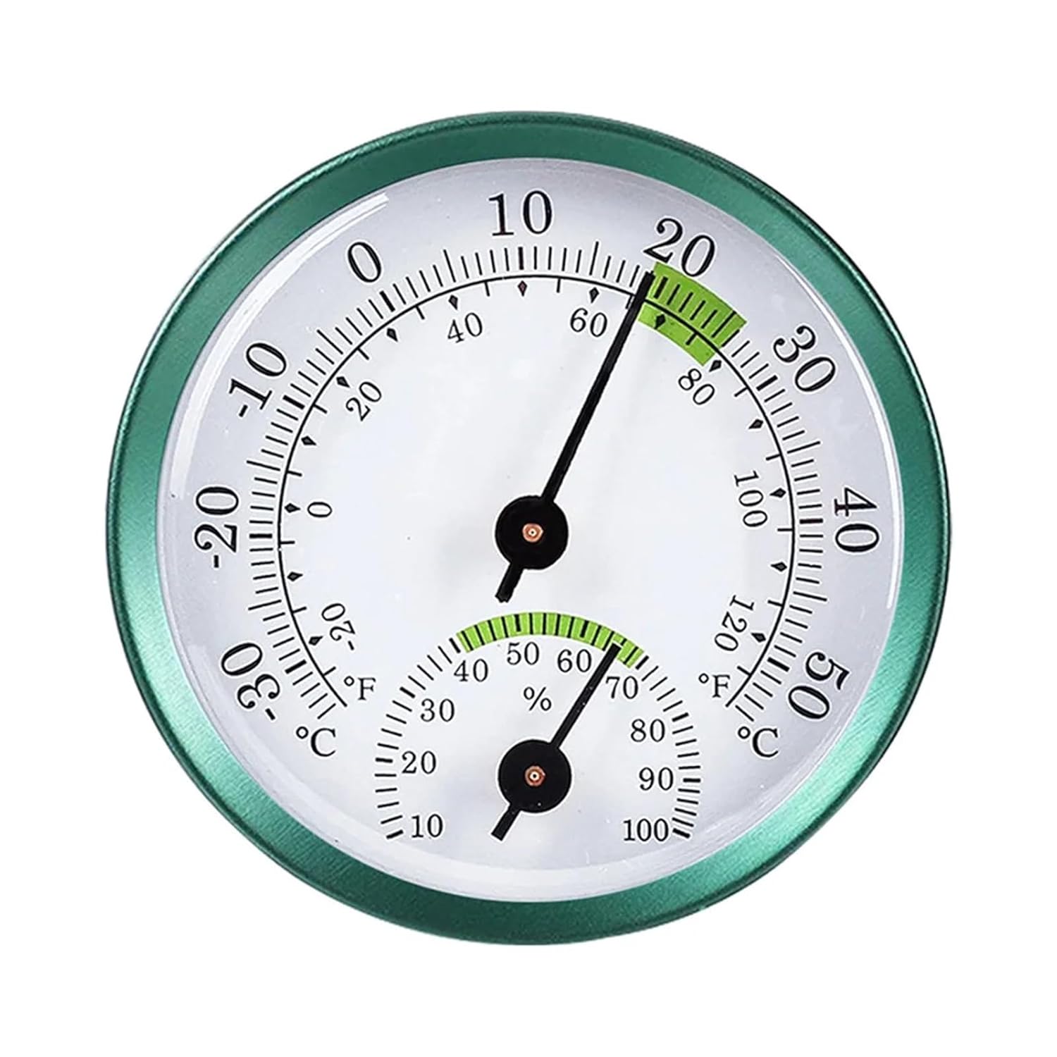 -30-50 °C/-20-120°F 10-100% RH 2.28-inch Highly Accurate Mini Thermometer Hygrometer Analog Temperature and Humidity Meter(Green Surface)