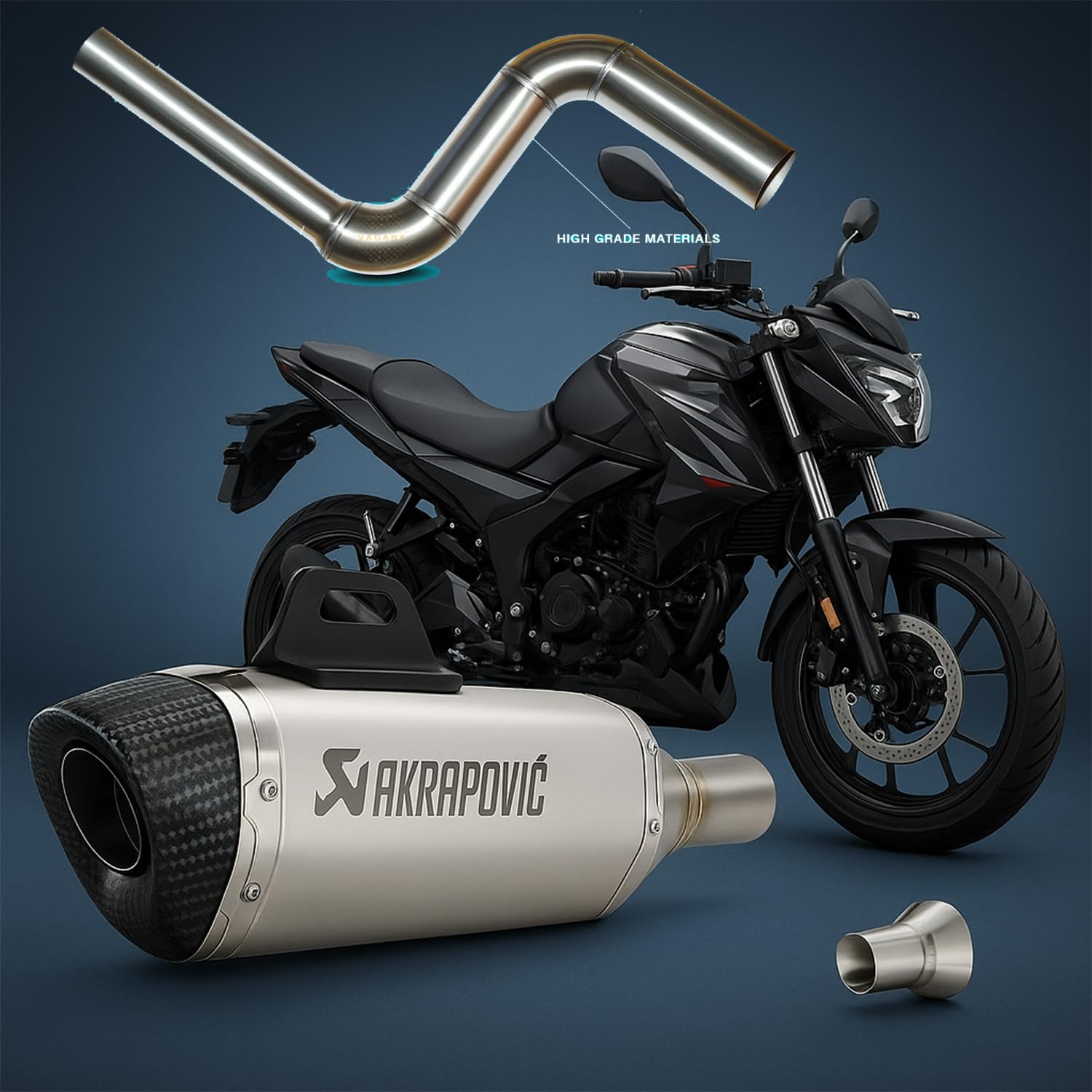 VAGARY Stainless Steel Full Exhaust System – Akrapovic Triangle Silver Silencer with Bend Pipe for Bajaj Pulsar NS Series (125/160/180/200)-picture-11
