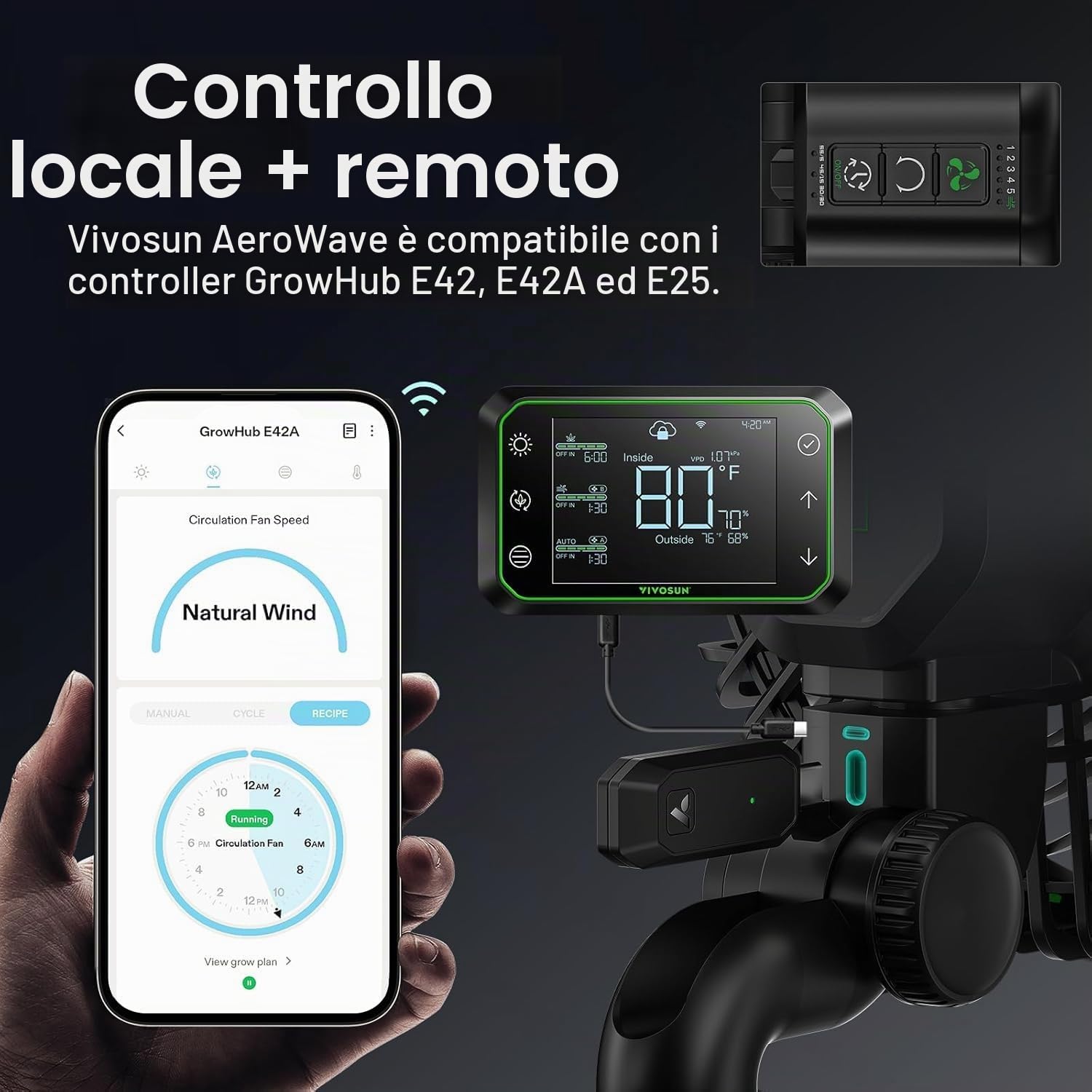 VIVOSUN Grow Ventilatore Clip Smart AeroWave E6 Gen2, 6" Motore EC, Controllo APP/WiFi con Timer, 10 Velocità, Oscillante 12W IP54, per Grow Tent e Coltivazione Idroponica, Nero