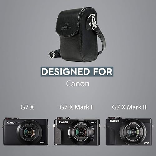 Miniatura 5 de MegaGear Funda de cuero para cámara con correa compatible con Canon PowerShot G7 X Mark III, G7 X Mark II, G7 X, negro (MG766)