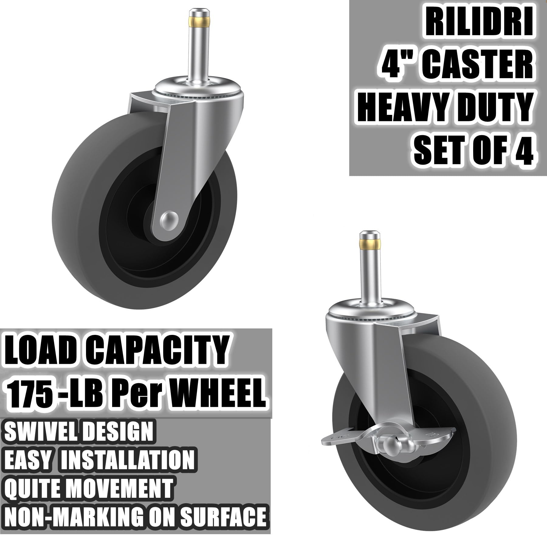 RILIDRI Obrotowe kółka trzpieniowe do wózka użytkowego Rubbermaid Mop, średnica trzpienia 7/40.6 cm, gumowe kółka, wytrzymałe, TPR Weber, sklep, zapasowe koła Vac 10,5 cm