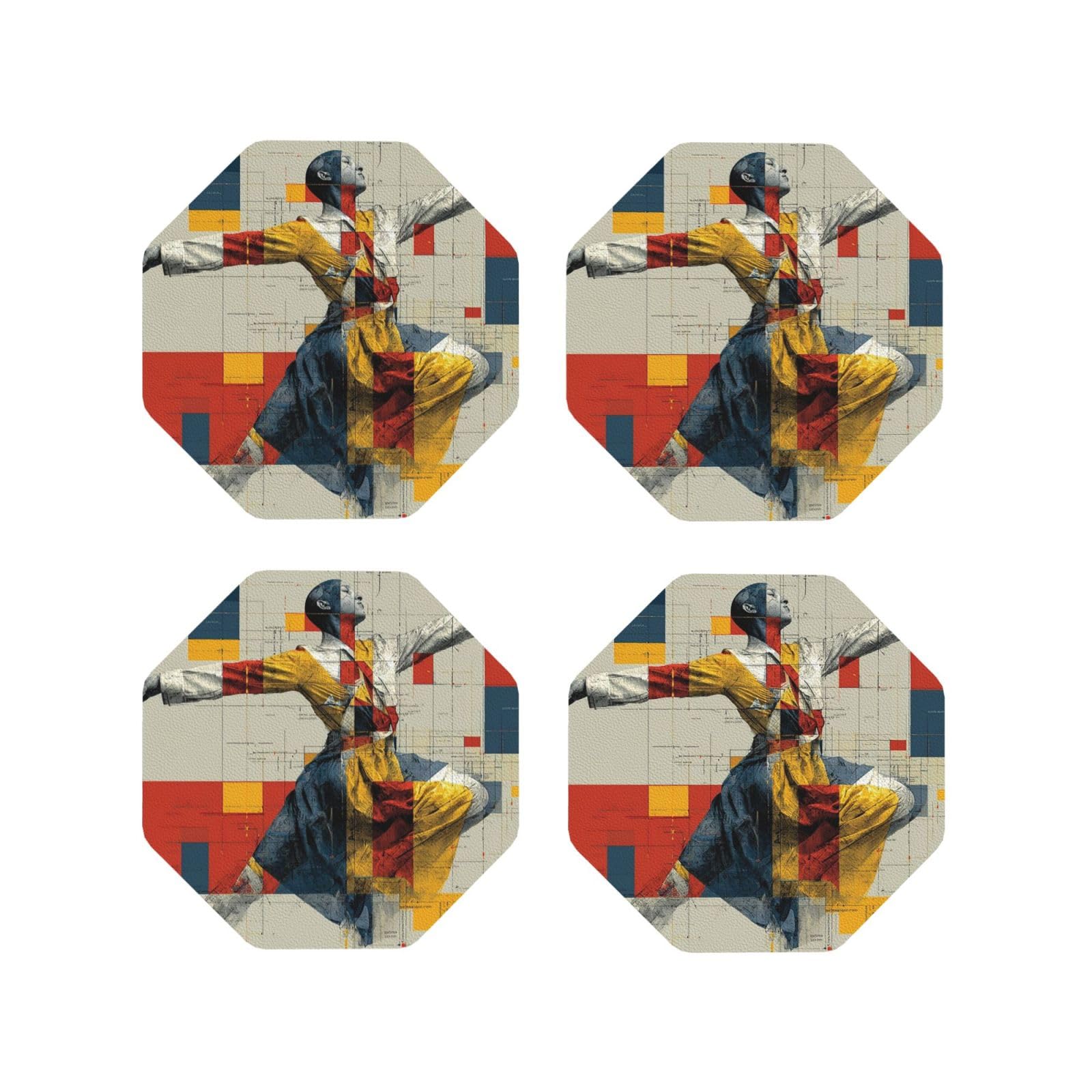 Coasters Set of 4 Round Leather Coaster Quick-Dry Drink Geometry Coasters for Desk Absorbent Mugs Pads Tabletop Protection Pad Heat Resistant Coffee Cup Mat for Kitchen Bar
