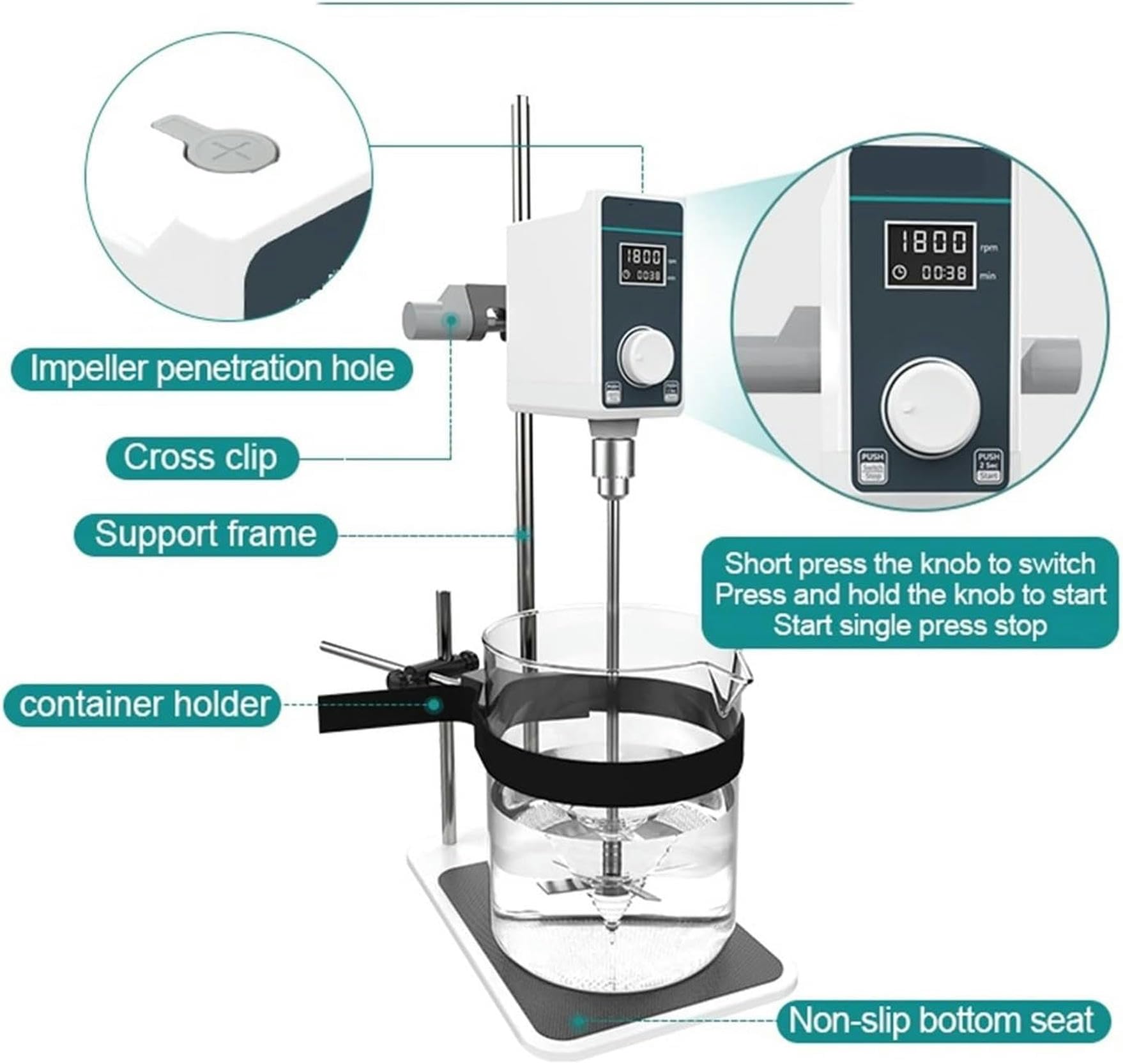 Agitador magnético, agitador eléctrico superior con pantalla digital, altura ajustable, gran capacidad, alta velocidad para uso en laboratorio