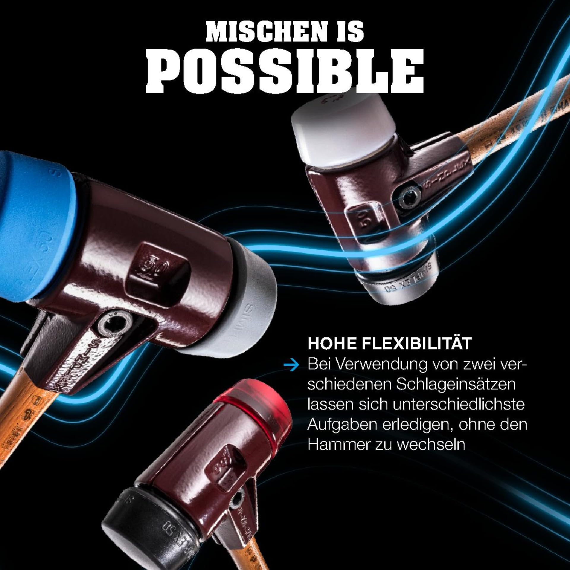 SIMPLEX-Vorschlaghammer, Gummikomposition/Superplastik; mit Tempergussgehäuse und Hickorystiel, D=80 mm, 3027.081