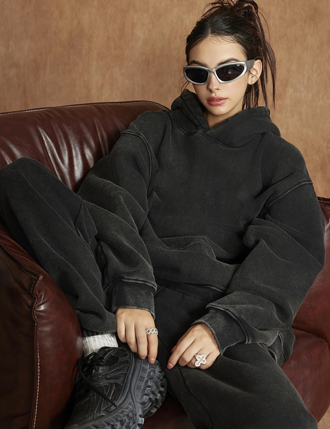 Kissonic Felpa da donna con cappuccio vintage con lavaggio acido, alla moda, pesante, con cappuccio, per coppie, streetwear