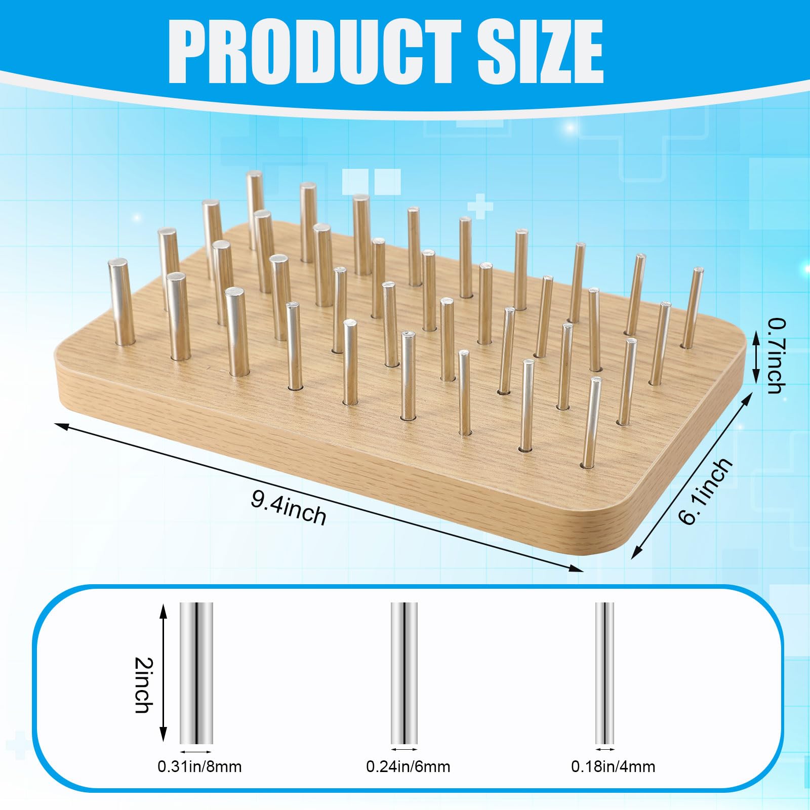 Colingmill 36 Hole Wooden Pegboard for Finger Dexterity with 4mm/6mm/8mm Iron Pegs Hand Rehabilitation Board Wood Peg Board for Improving Fine Motor Skills and Hand Eye Coordination