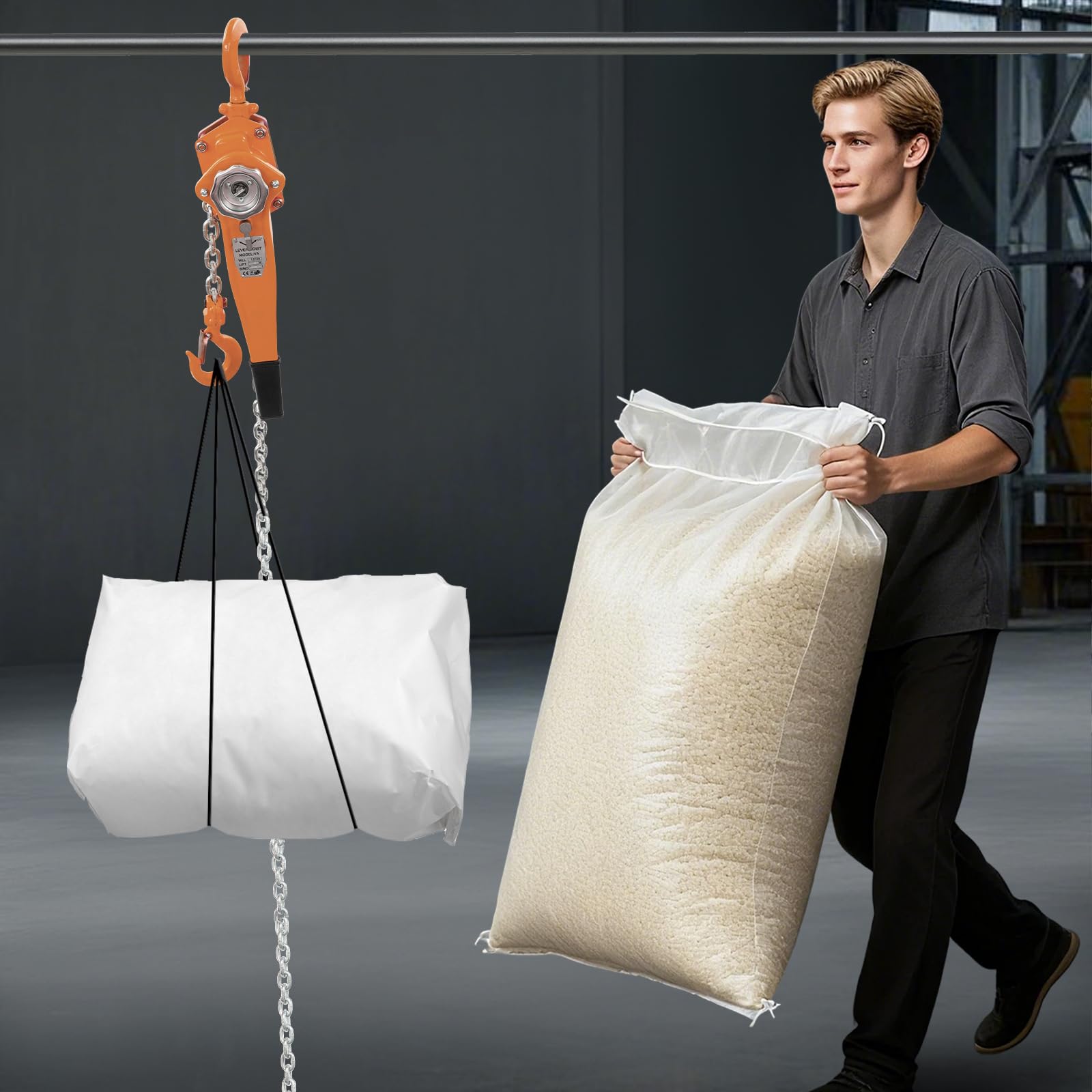 Hebelzug 1,5T Kettenzug mit 360° drehbarer Haken, 3m Hubhöhe Hebelkettenzug aus Stahl, Hebezug Handkettenzug für Lager, Garagen, Baugebiete, Fabriken, Werkstätten