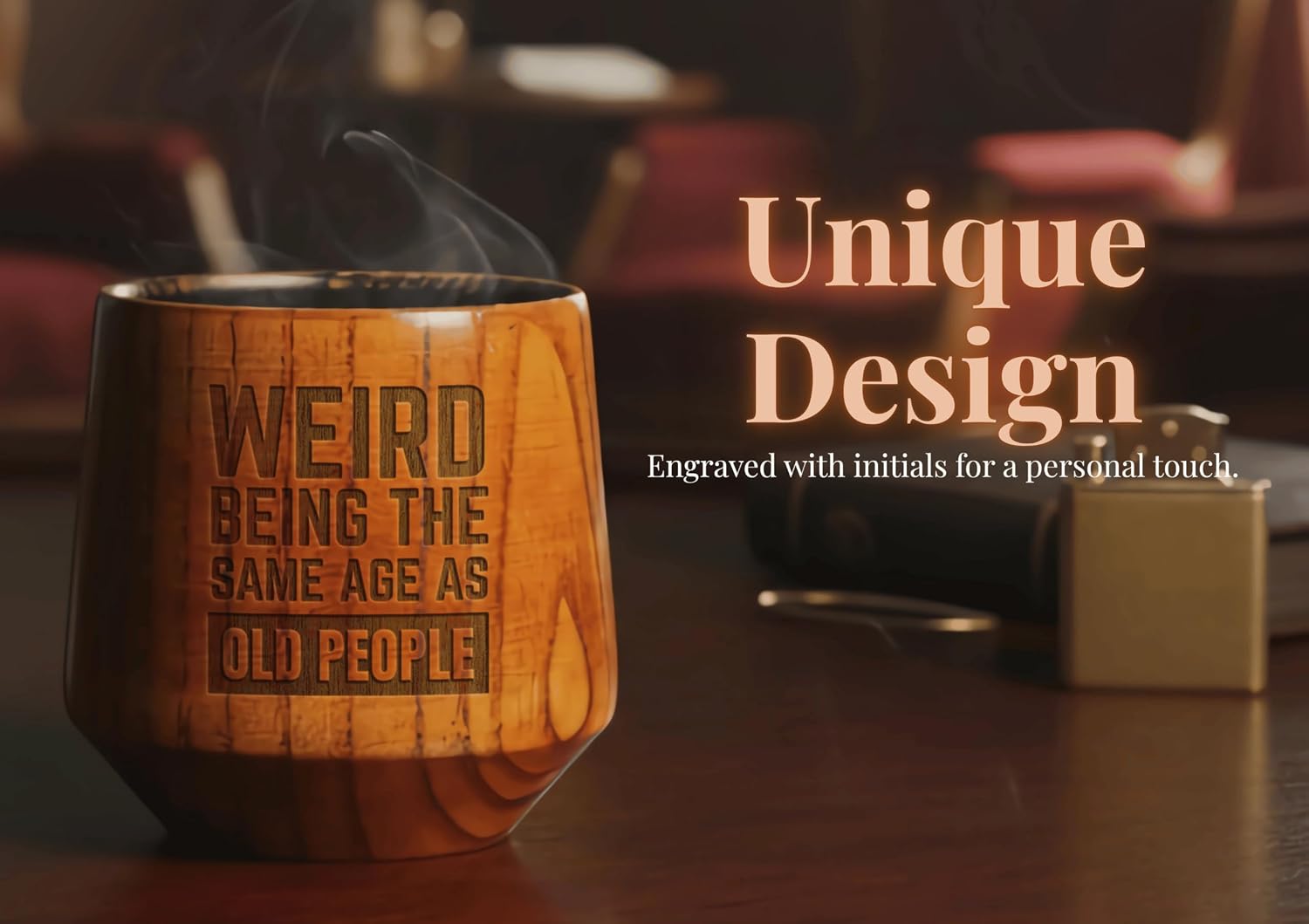 Onebttl Charred Wooden Bourbon Drinking Glass, Bourbon Gifts for Men - Wooden Old Fashioned Glass, Great Whiskey Gifts for Men, Dad, or Brother - Weird