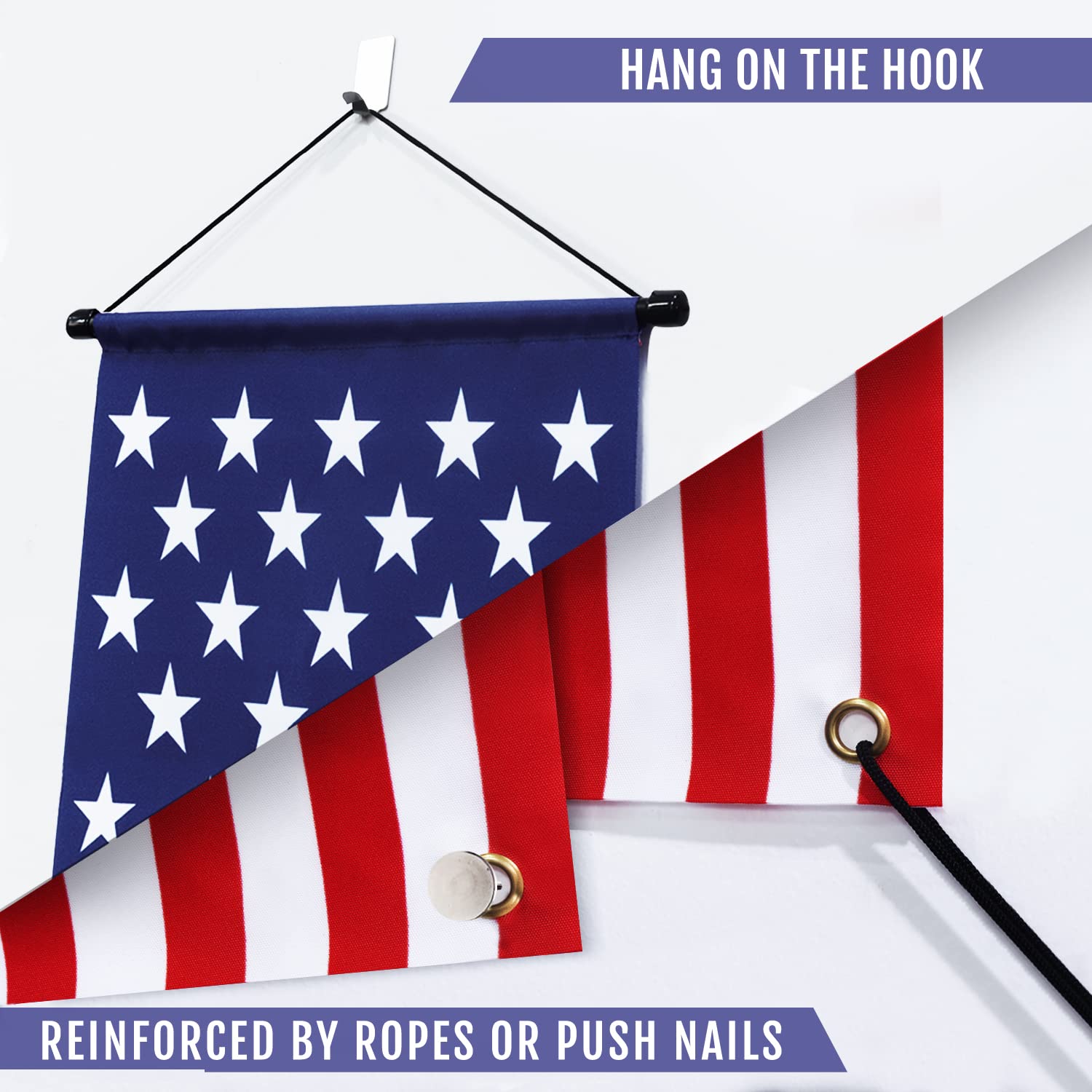 Anley American Flag Znaki na ganek z opuszczanymi drzwiami (2 sztuki) - 12 "x 72" Żywy kolor i odporność na blaknięcie - Flaga USA Wiszący baner ścienny Patriotyczna dekoracja na przyjęcie