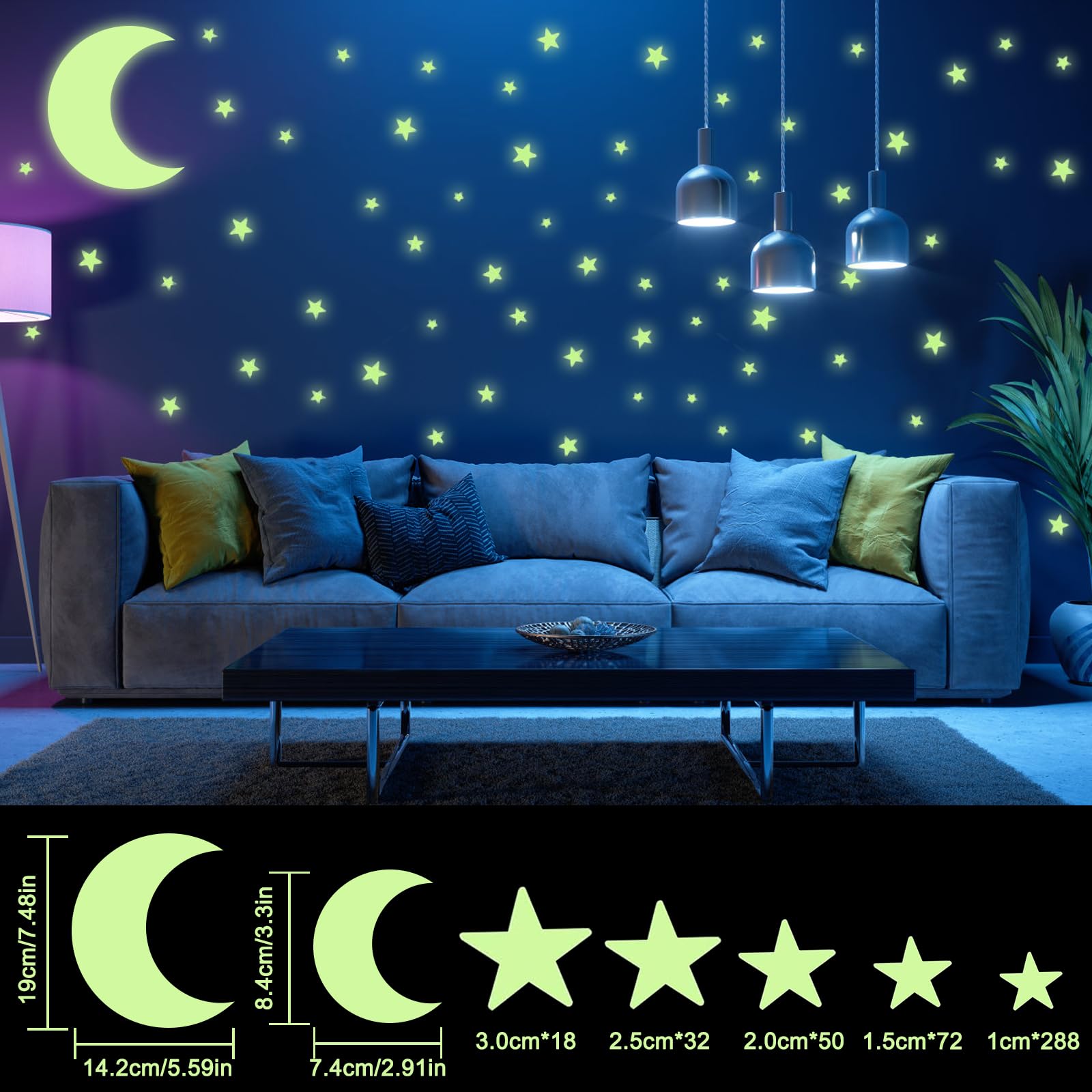 DMNQ 462 Pcs Etoile Fluorescente Chambre Enfant Autocollants Stickers Phosphorescent Etoiles et Lunes pour Bébé Chambres d'Enfants Fille Garcon Plafond Décoration Etoiles Phosphorescentes Plafond