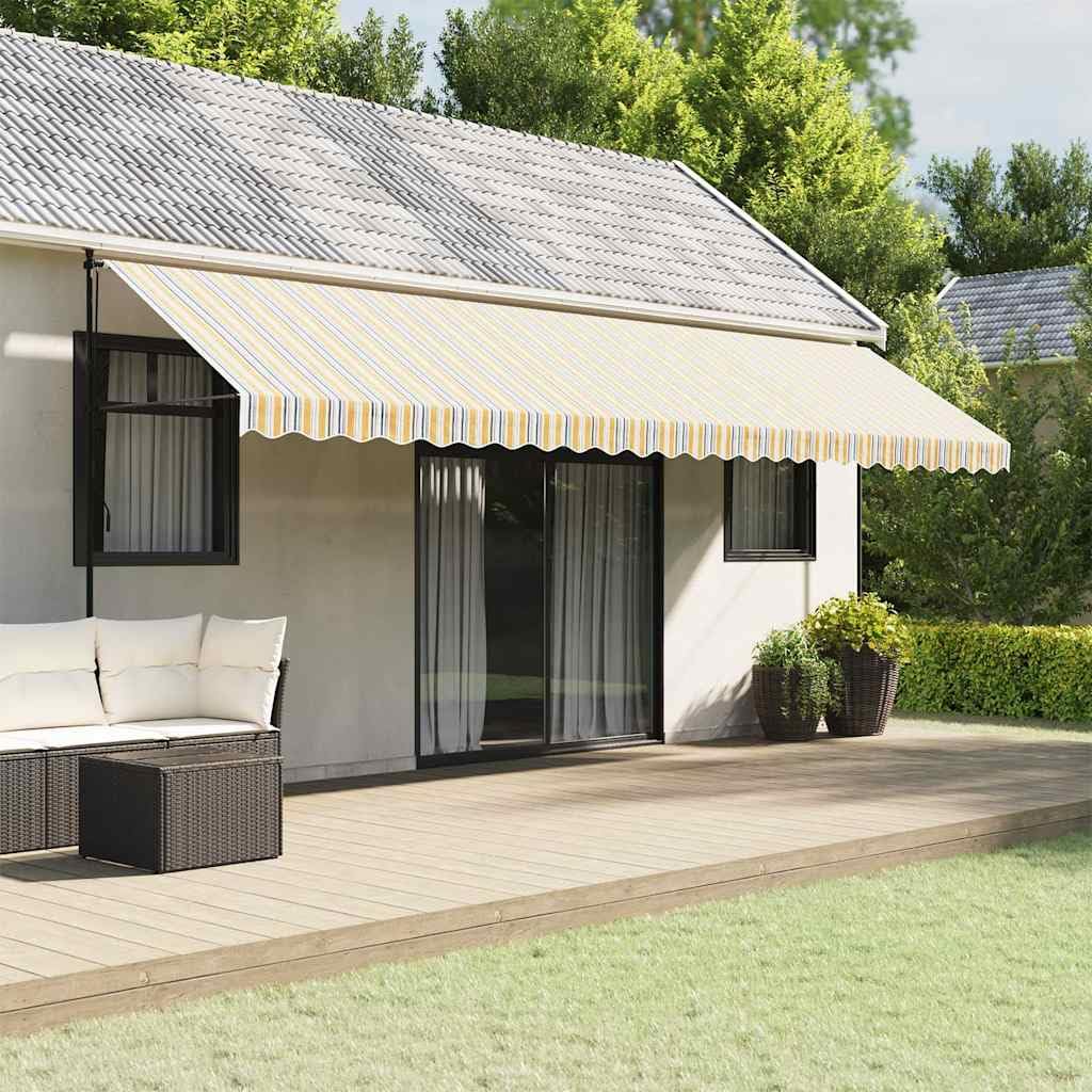 Ersatzstoff für Markise 6x3,5 m, Robustes Markisentuch Ersatzbespannung aus Polyester, Gestreifter Markisenstoff für Balkon und Terrasse, Orange und Blau