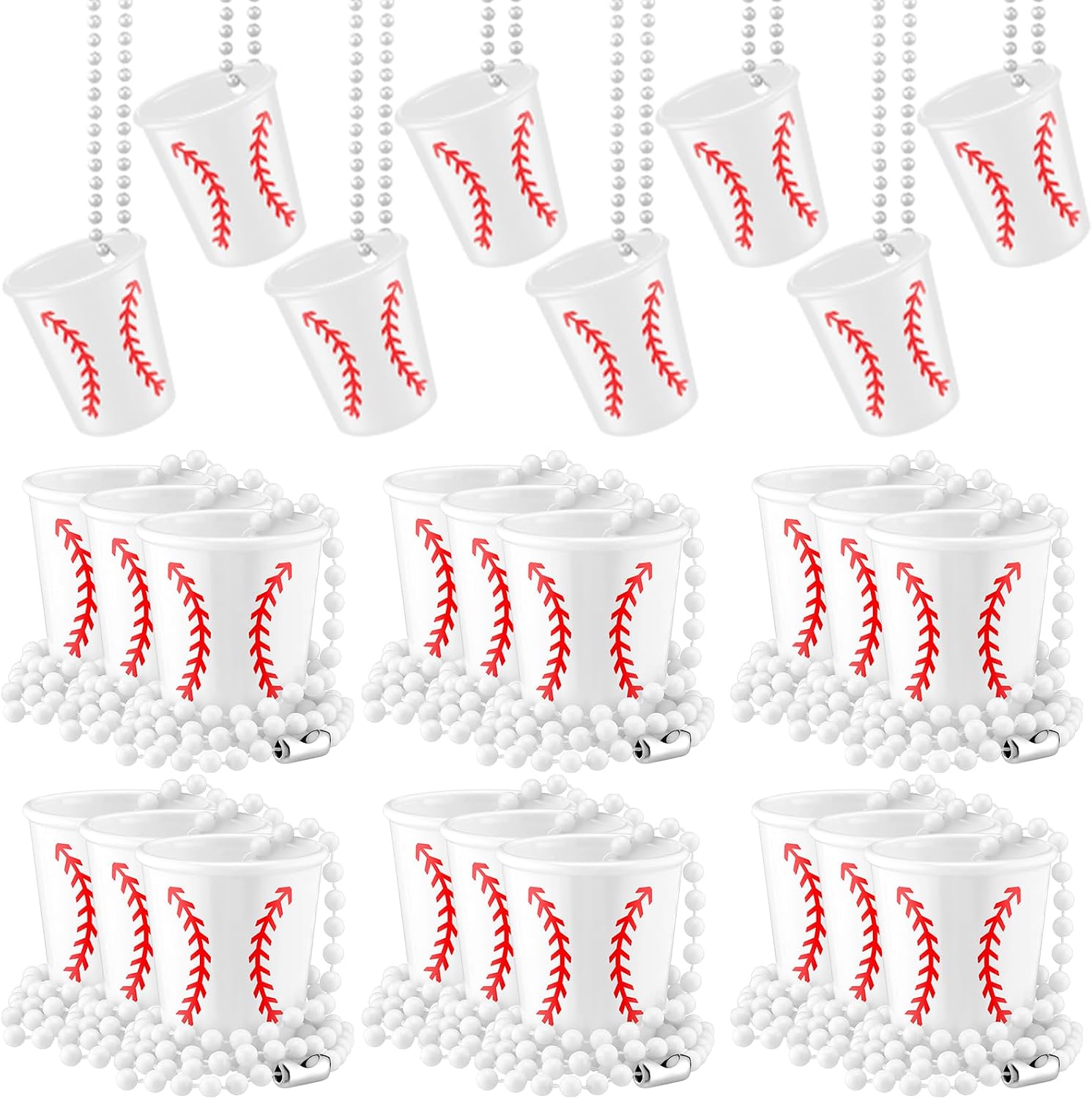 Huquary 24 Pack Shot Glass Necklaces Cups Bulk Baseball Birthday Shot Glass on Beaded Plastic Necklace for Adults and Teens Sports Team Party Gifts Bachelorette Wedding Festival Birthday Party Favors