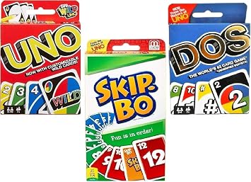 Mattel Uno Dos and Skip-Bo Card Game Combo 3 Pack