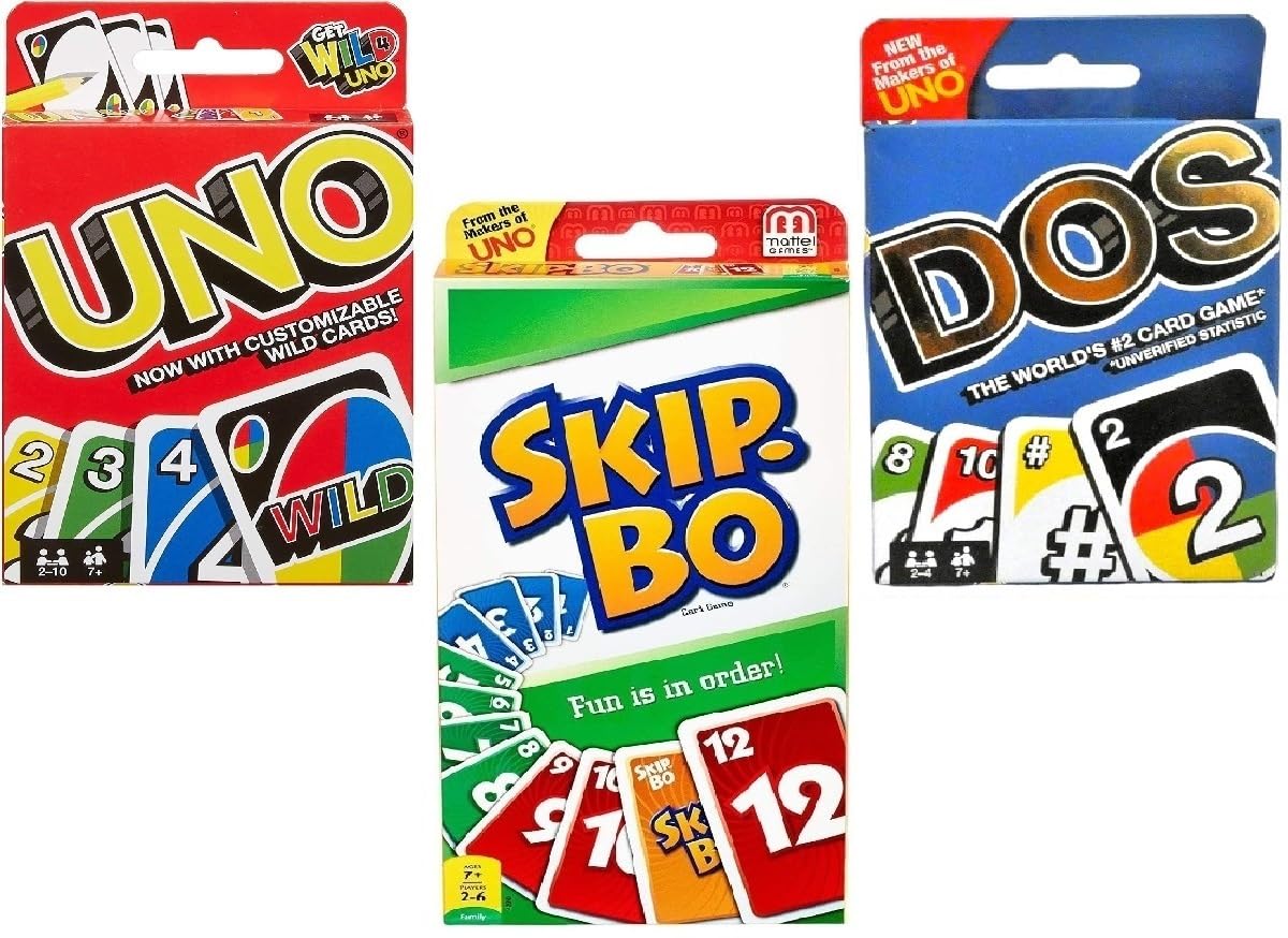 Mattel Uno Lot de 3 jeux de cartes Dos et Skip-Bo
