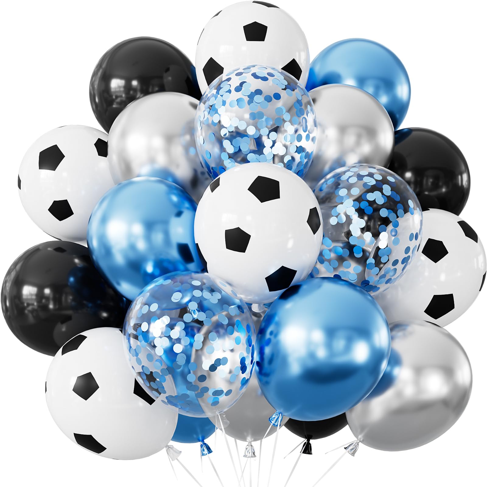 Adeyoo Football Balloons - 50 Pcs 12 Inch Black Blue Silver Balloons with Football Print Balloon Metallic Blue and Silver Confetti Latex Balloon for Soccer Sport Theme Birthday Party Decorations — image 1