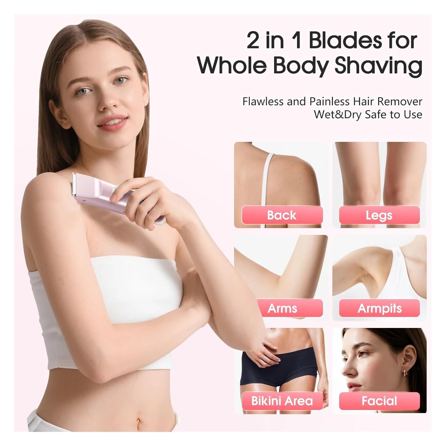 Fit for Women's Electric Shaver 2 in 1 Dual Head Hair Trimmer & Bikini with Detachable Head