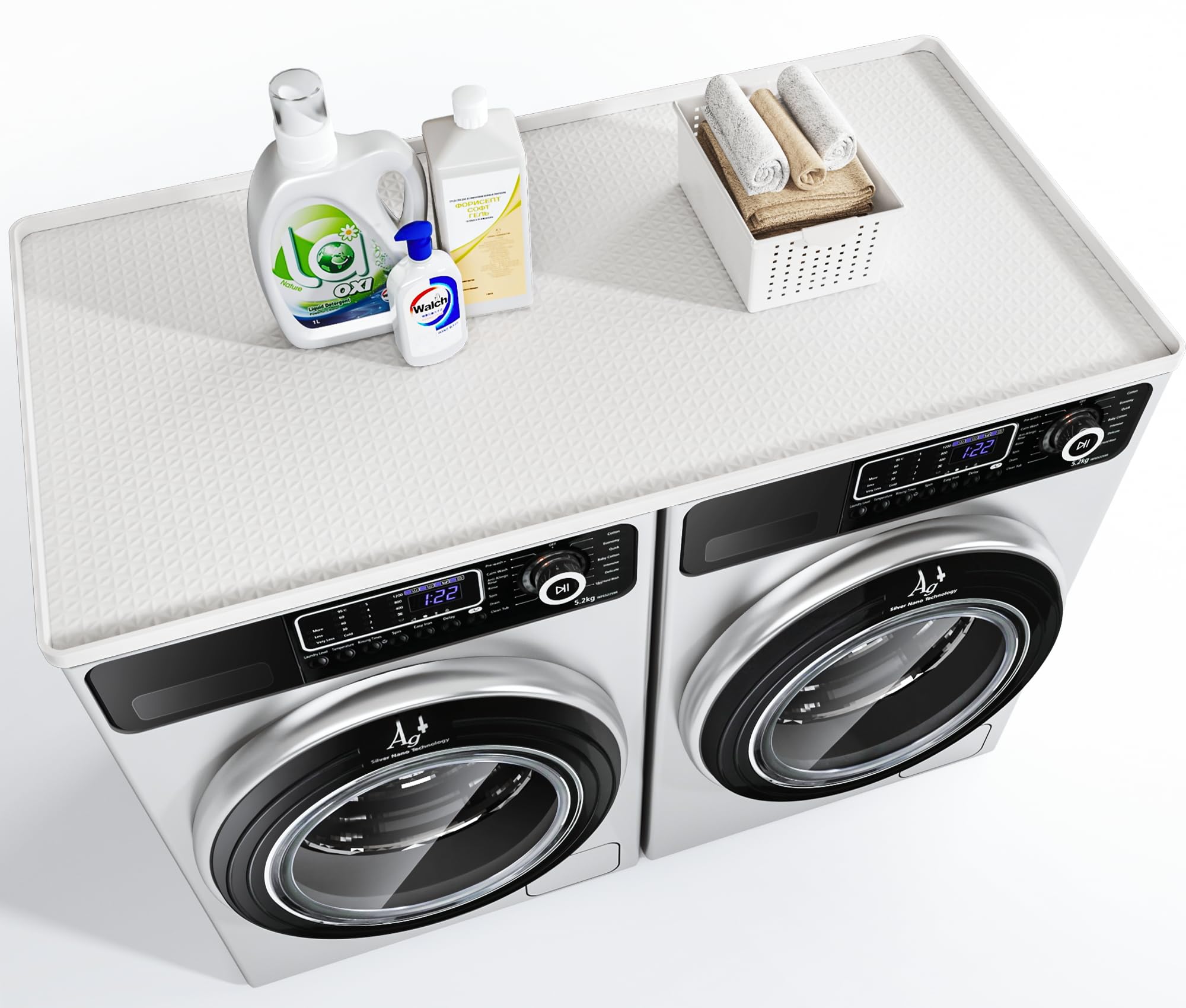 Fundas grandes para lavadora y secadora de 54 x 27,5 pulgadas, antideslizantes, impermeables, de silicona, para la parte superior de la secadora, para el lavadero, la cocina y el hogar, color blanco