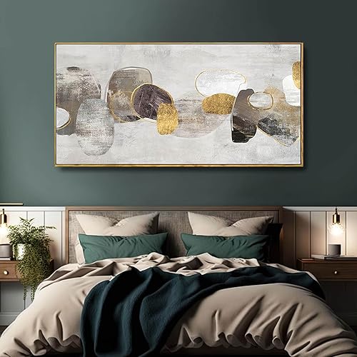 Miniatura 3 de SDYA Arte abstracto gris para pared, 30 x 60 pulgadas, arte de pared dorado grande, arte moderno para sala de estar, dormitorio, oficina, detalles