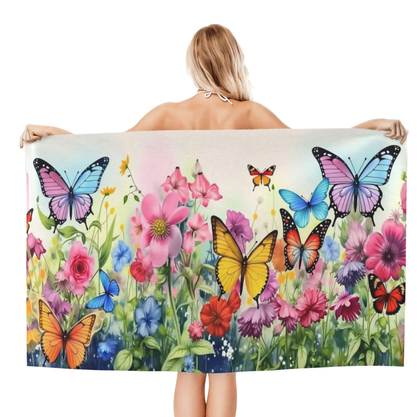 Anceky Beach Towel for Women, Butterfly Floral Garden Sand-Free Microfiber Ultra Soft Lightweight Bath Towels for Outdoor Bathroom Swimming 32"X52"