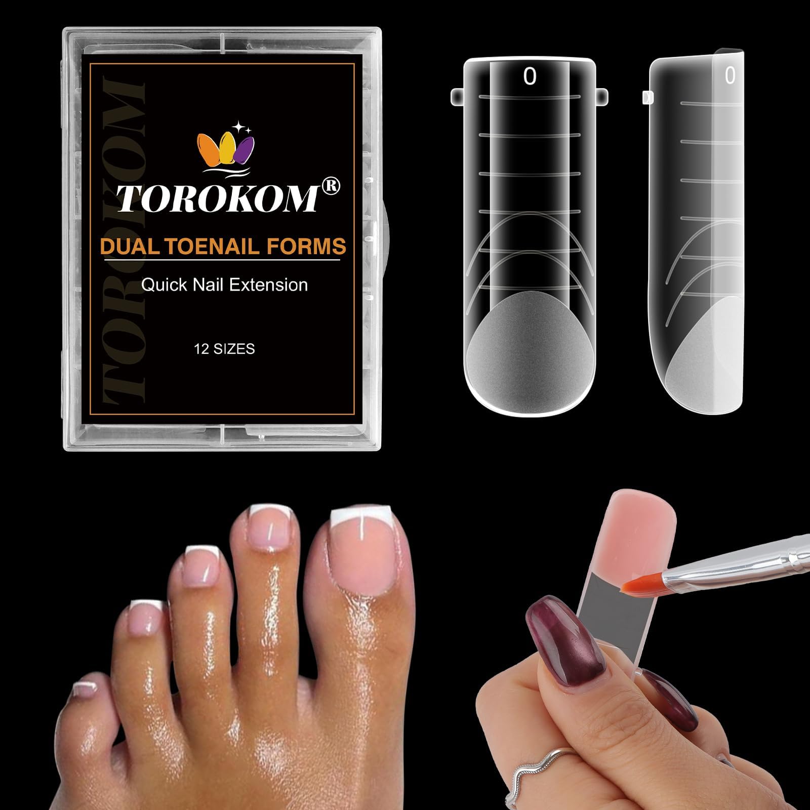 TOROKOM 120PCS Formas para Gel Poly de Uñas de los Pies, Extensiones para Pedicura, Molde Reutilizable