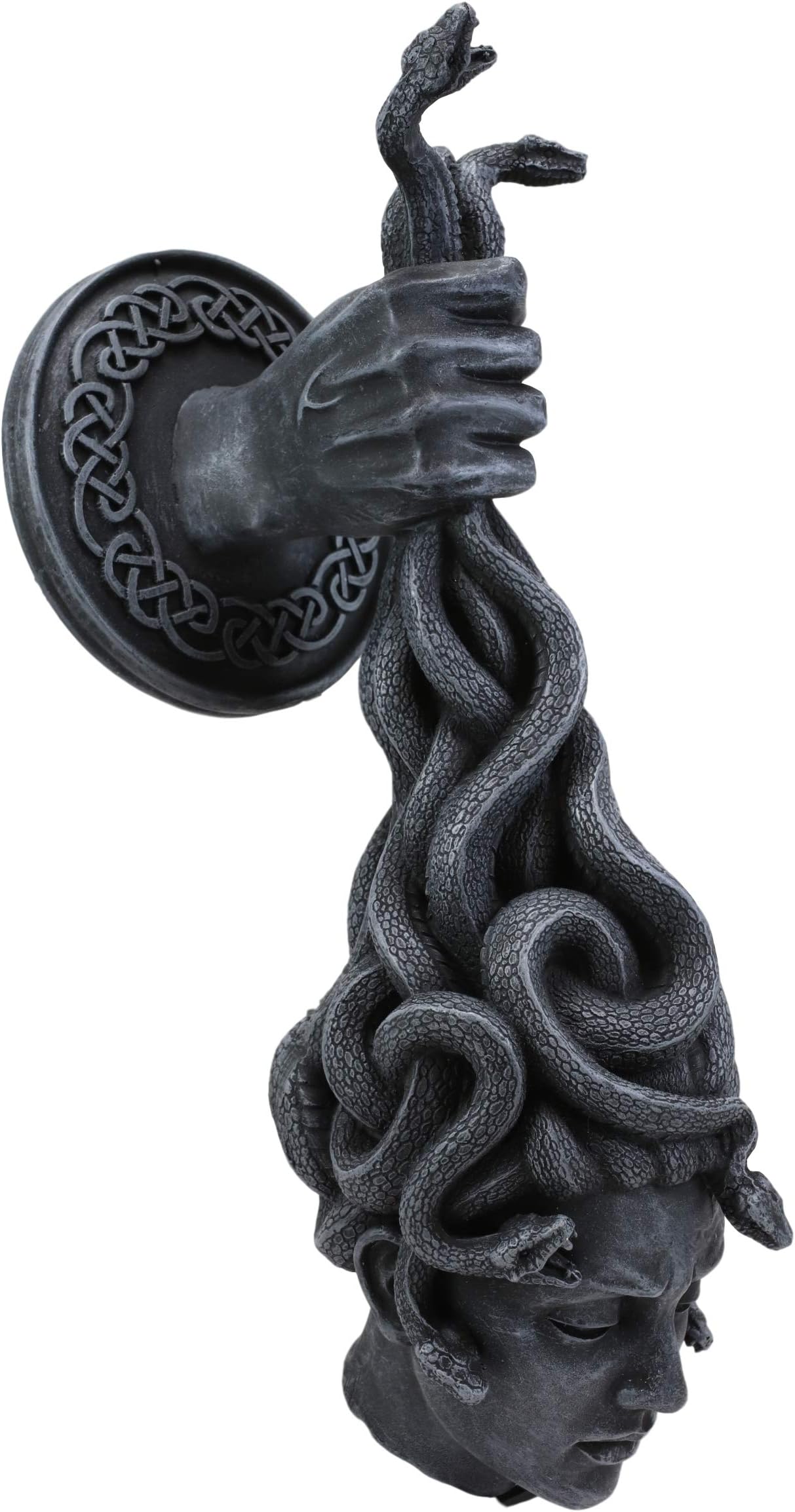 Ebros Greek Mythology Severed Head of Goddess Medusa with Snake Hairs Hanging from Perseus Hand Wall Decor Plaque Statue 12.25" Tall Cursed Gorgon Sisters Gothic Gargoyle Thought Provoking Accent