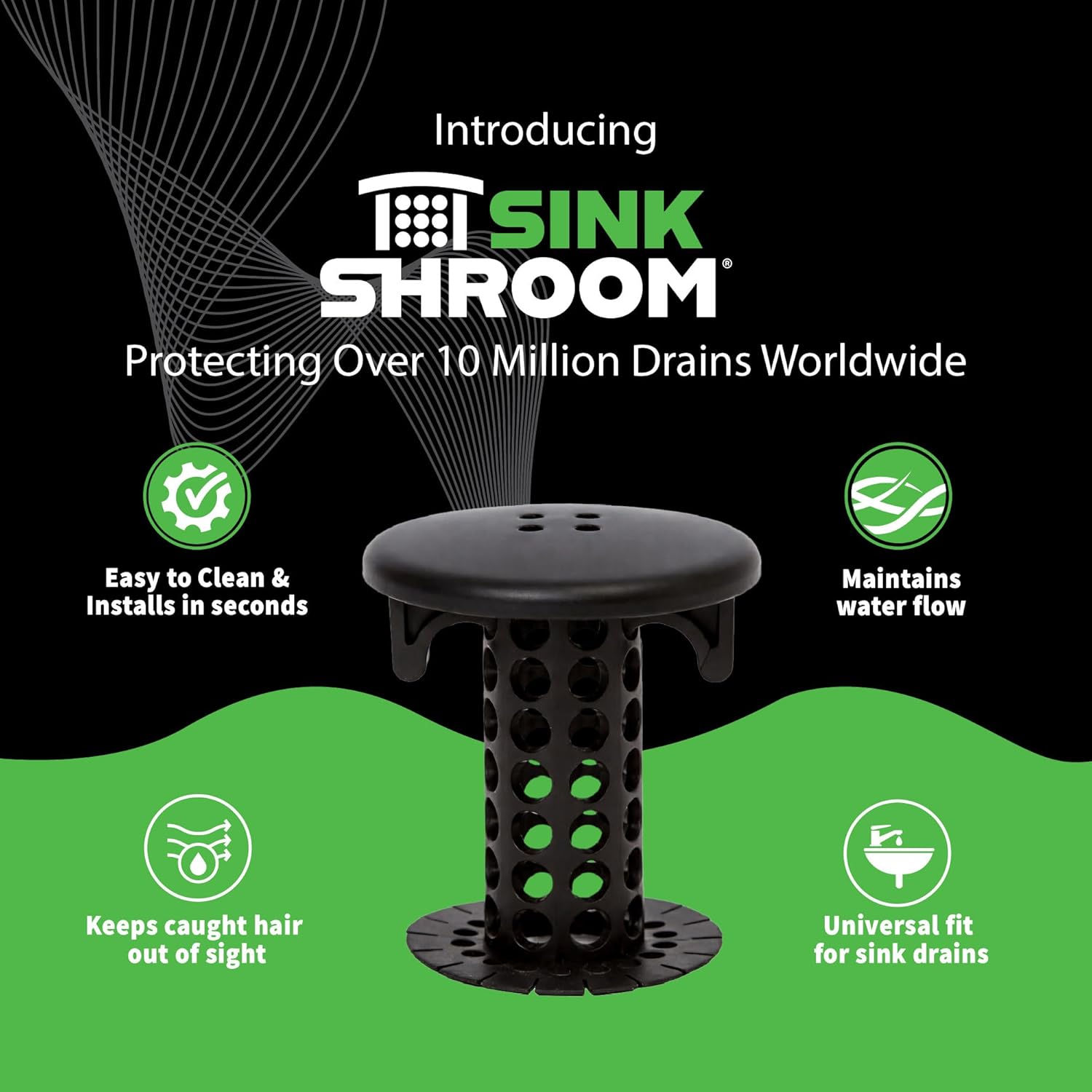 SinkShroom Hair Catcher, Matte Black Bathroom Sink Drain Protector, Hair Snare - Comes with 4 DrainShroom Toss Disposable Drain Snakes - Image 3