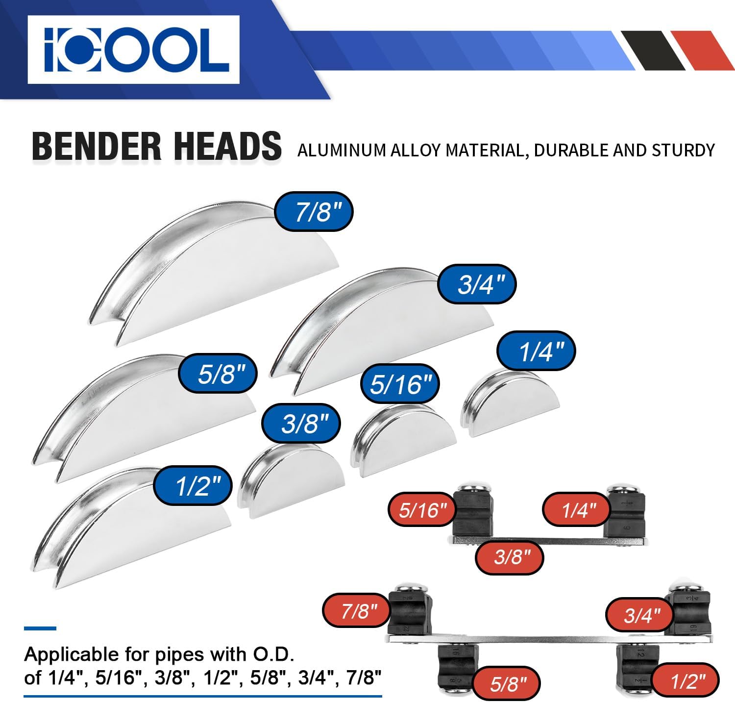 ICOOL Tubing Bender Kit Hand Tool 1/4 to 7/8 Inch for Soft Copper Aluminum HVAC Refrigeration System Maintenance, with Tube Cutter